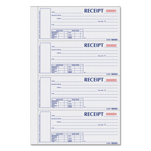 Rediform Durable Hardcover Numbered Money Receipt Book, Three-Part Carbonless, 6.88 x 2.75, 4 Forms/Sheet, 200 Forms Total (REDS1657NCL) View Product Image