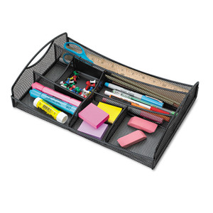 Safco Onyx Mesh Drawer Organizer, Seven Compartments, 13 x 8.75 x 2.75, Steel, Black
