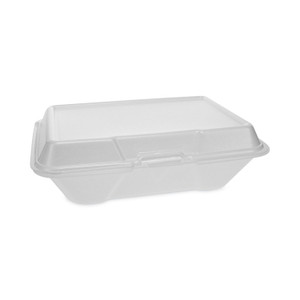 Pactiv Evergreen Foam Hinged Lid Container, Single Tab Lock #205 Utility, 9.19 x 6.5 x 2.75, White, 150/Carton (PCTYTH102050001) View Product Image