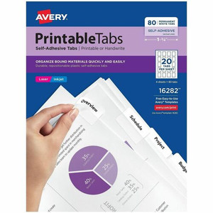 Avery Printable Repositionable Tabs - 80 Tab(s) - 1.75" Tab Width - Permanent - Paper Divider - White Paper Tab(s)