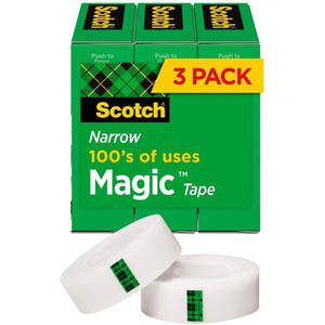 Scotch 1/2"W Magic Tape - 36 yd Length x 0.50" Width - 1" Core - Matte - Clear - For Mending, Splicing - (MMM810H3)