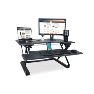 Victor High Rise Height Adjustable Standing Desk with Keyboard Tray, 36" x 31.25" x 5.25" to 20", Gray/Black