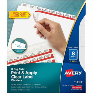 Avery Big Tab Clear Label Index Maker Dividers - 40 x Divider(s) - Print-on Tab(s) - 8 - 8 Tab(s)/Set - 8.5" Divider Width x 11" Divider Length