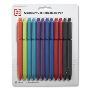 TRU RED Quick Dry Gel Pen, Retractable, Fine 0.5 mm, Assorted Ink and Barrel Colors, 5/Pack