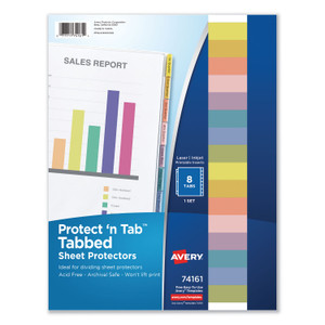 Avery Protect 'n Tab Top-Load Clear Sheet Protectors w/Eight Tabs, Letter, 8 per Set, One Set