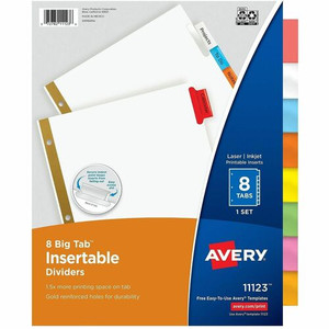 Avery Big Tab Insertable Dividers - Reinforced Gold Edge - 8 Blank Tab(s) - 8 Tab(s)/Set - 8.5" Divider Width x 11" Divider Length - Letter - (AVE11123)