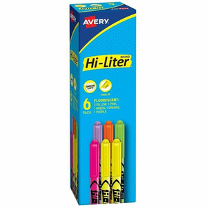 Avery Pen-Style Fluorescent Highlighters - Chisel Marker Point - Washable - Fluorescent Green, Fluorescent Orange, Fluorescent Pink, Fluorescent Purple, Fluorescent Yellow Ink
