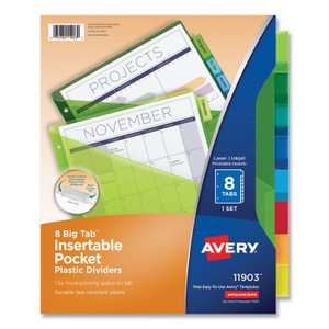Avery Insertable Big Tab Plastic 1-Pocket Dividers, 8-Tab, 11.13 x 9.25, Assorted, 1 Set