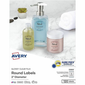 Avery Print-to-the-Edge Glossy Round Labels - Waterproof - x 2" Diameter - Permanent Adhesive - Round - Inkjet, Laser