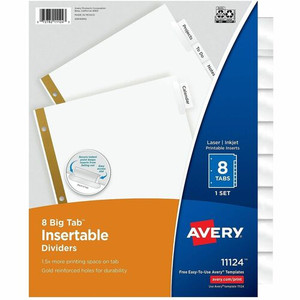 Avery Big Tab&trade Insertable Dividers, 8 tabs, 1 set - 8 x Divider(s) - 8 - 8 Tab(s)/Set - 8.5" Divider Width x 11" Divider Length - 3 Hole Punched