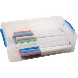 Super Stacker Clear Large Pencil Box - External Dimensions: 5.5" Width x 9" Depth x 2.6" Height - 152 x Crayon, 100 x Pencil, 50 x Pen, 30 x Marker - Stackable - Plastic - Clear