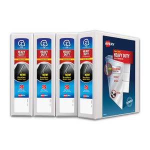 Avery Heavy-Duty Non Stick View Binder with DuraHinge and Slant Rings, 3 Rings, 2" Capacity, 11 x 8.5, White, 4/Pack