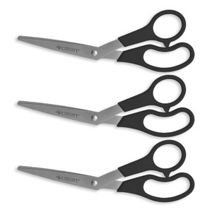 Westcott Value Line Stainless Steel Shears, 8" Long, 3.5" Cut Length, Black Offset Handles, 3/Pack (ACM13402) View Product Image