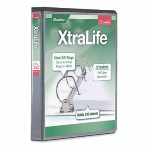 Cardinal XtraLife ClearVue Non-Stick Slant-D Ring Binder, 3 Rings, 1" Capacity, 11 x 8.5, Black