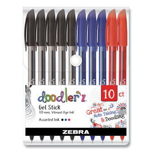 Zebra Doodler'z Gel Pen, Stick, Bold 1 mm, Assorted Ink and Barrel Colors, 10/Pack