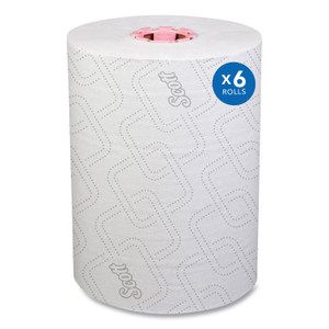 Scott Slimroll Towels, 1-Ply, 8" x 580 ft, White/Pink Core, Traditional Business, 6 Rolls/Carton