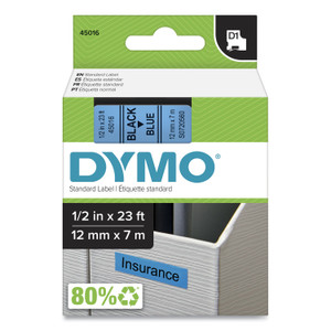 DYMO D1 High-Performance Polyester Removable Label Tape, 0.5" x 23 ft, Black on Blue