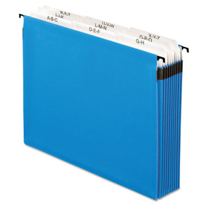 Pendaflex SureHook Nine-Section Hanging Folder, 9 Sections, 5.25" Capacity, Letter Size, 1/5-Cut Tabs, Blue