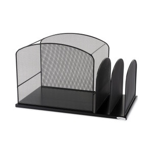 Safco Onyx Mesh Desktop Hanging File With Two Upright Sections, 3 Sections, Letter Size, 11.5" Long, Black