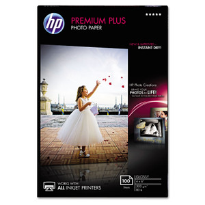 HP Premium Plus Photo Paper, 11.5 mil, 4 x 6, Glossy White, 100/Pack (HEWCR668A) View Product Image