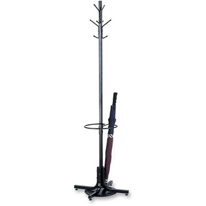Metal Costumer with Umbrella Holder, Four Ball-Tipped Double-Hooks, 21w x 21d x 70h, Black (SAF4168BL)