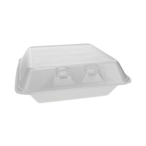 Pactiv Evergreen SmartLock Foam Hinged Lid Container, Large, 9 x 9.13 x 3.25, White, 150/Carton (PCTYHLW09010000) View Product Image
