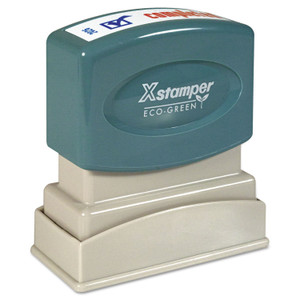 Xstamper Two-Color Title Stamp, COMPLETED, Blue/Red