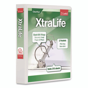 Cardinal XtraLife ClearVue Non-Stick Slant-D Ring Binder, 3 Rings, 1.5" Capacity, 11 x 8.5, White