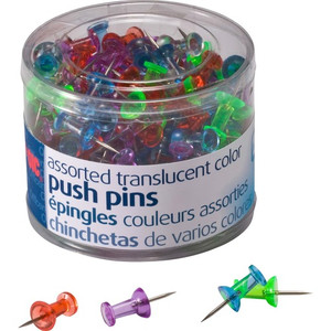 Officemate Translucent Pushpins - 0.5" Length x 0.3" Diameter - Assorted - Steel