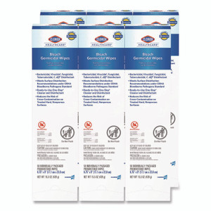 Clorox Healthcare Bleach Germicidal Wipes, Individual Wipes, 1-Ply, 6.75 x 9, Unscented, White, 50/Box, 6 Boxes/Carton