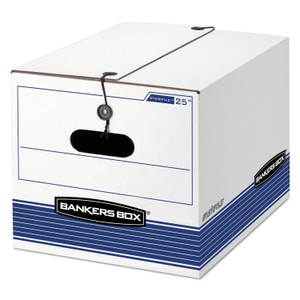 Bankers Box STOR/FILE Medium-Duty Strength Storage Boxes, Letter/Legal Files, 12.25" x 16" x 11", White/Blue, 4/Carton (FEL0002501) View Product Image