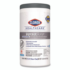 Clorox Healthcare VersaSure Cleaner Disinfectant Wipes, 1-Ply, 6 x 5, Fragranced, White, 150 Towels/Canister