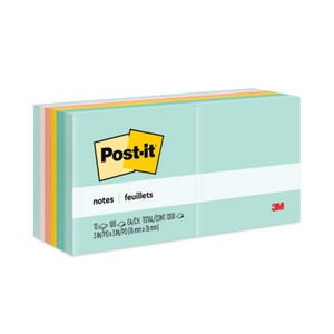 Post-it Notes Original Pads in Beachside Cafe Collection Colors, 3" x 3", 100 Sheets/Pad, 12 Pads/Pack (MMM654AST) View Product Image