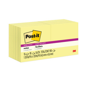 Post-it Notes Super Sticky Pads in Canary Yellow, 1.88" x 1.88", 90 Sheets/Pad, 10 Pads/Pack (MMM62210SSCY) View Product Image