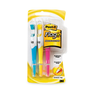 Post-it Flag+ Highlighter, Assorted Ink/Flag Colors, Chisel Tip, Assorted Barrel Colors, 3/Pack (MMM689HL3) View Product Image