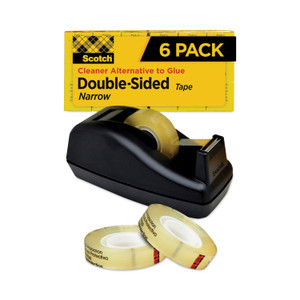 Scotch Double-Sided Tape with Dispenser, 1" Core, 0.5" x 75 ft, Clear, 6/Pack