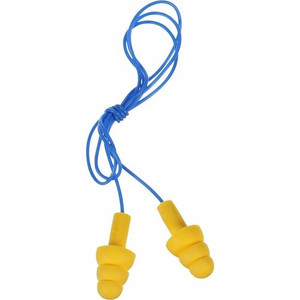 E-A-R UltraFit Corded Earplugs - Noise, Blast Protection - Polymer - Yellow - Comfortable, Washable, Dielectric, Disposable