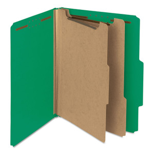 Smead Recycled Pressboard Classification Folders, 2" Expansion, 2 Dividers, 6 Fasteners, Letter Size, Green Exterior, 10/Box