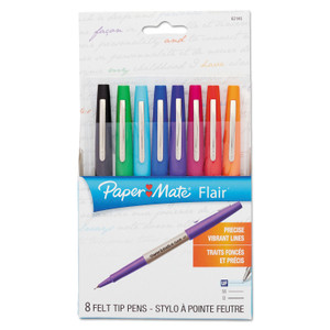 Paper Mate Flair Felt Tip Porous Point Pen, Stick, Ultra-Fine 0.4 mm, Assorted Ink and Barrel Colors, 8/Pack
