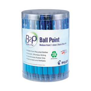 Pilot B2P Bottle-2-Pen Recycled Ballpoint Pen, Retractable, Medium 1 mm, Assorted Ink Colors, Translucent Blue Barrel, 36/Pack