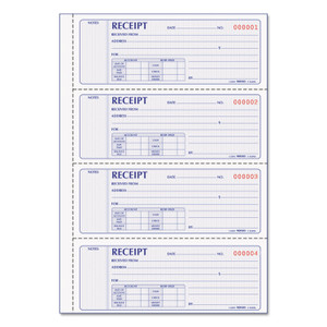 Rediform Money Receipt Book, Softcover, Two-Part Carbonless, 7 x 2.75, 4 Forms/Sheet, 200 Forms Total