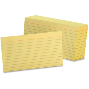 Oxford Colored Ruled Index Cards - Front Ruling Surface - Ruled Front Ruling - 90 lb Basis Weight - 3" x 5" Sheet Size - Canary Paper