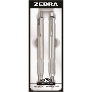 Zebra STEEL 7 Series M/F 701 Mechanical Pencil & Ballpoint Pen Set - 0.7 mm Pen Point Size - 0.7 mm Lead Size - Refillable - Stainless Steel