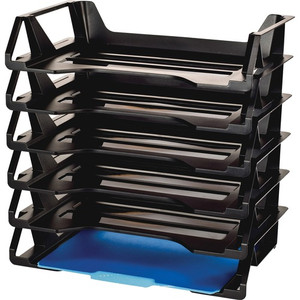 Officemate Achieva Side Loading Letter Trays - 6 Tier(s) - 15" Height x 15.13" Width x 8.88" Depth - Compact, Stackable, Handle, Portable - 30% Recycled - Black