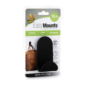 Duck EasyMounts Medium J-Hook, Medium, Matte Black, 15 lb Capacity, 1 Hook