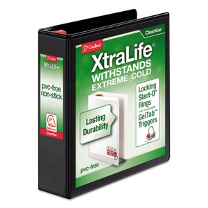 Cardinal XtraLife ClearVue Non-Stick Locking Slant-D Ring Binder, 3 Rings, 2" Capacity, 11 x 8.5, Black (CRD26321) View Product Image