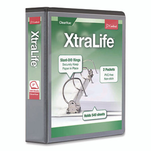 Cardinal XtraLife ClearVue Non-Stick Slant-D Ring Binder, 3 Rings, 2" Capacity, 11 x 8.5, Black