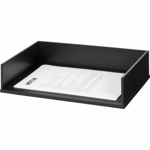 Victor Wood Stacking Letter Tray - Desktop - Stackable, Durable, Rubber Feet, Sturdy - Matte Black - Black - Wood, Faux Leather