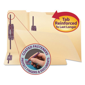 Smead Manila Fastener Folders with SafeSHIELD Coated Fasteners, 0.75" Expansion, 2 Fasteners, Legal Size, Manila Exterior, 50/Box