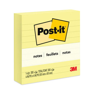 Post-it Notes Original Pads in Canary Yellow, Note Ruled, 4" x 4", 300 Sheets/Pad (MMM675YL) View Product Image